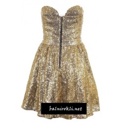 Златна Къса Вечерна Рокличка с Бюстие