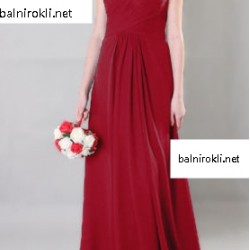 Бална Тъмночервена Рокля от Шифон