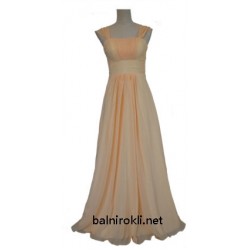 Дълга Бална Рокля Праскова Шифон