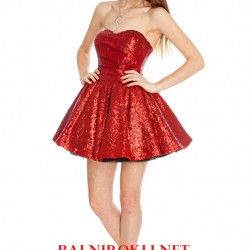 Червена Къса Бална Рокля Пайети