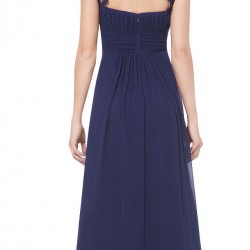 Дълга Елегантна Тъмносиня Рокля Шифон Дантела