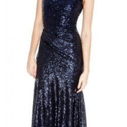Блестяща Дълга Тъмносиня Рокля Едно Рамо Пайети Блестяща Дълга Тъмносиня Рокля Едно Рамо Пайети