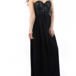 Бална Черна Дълга Рокля Блестящо Бюстие