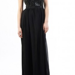 Бална Черна Дълга Рокля Блестящо Бюстие