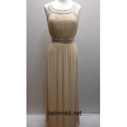 Елегантна Дълга Официална Рокля Бял Крем Камъни