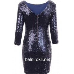 Синя Блестяща Рокля Пайети Ръкави