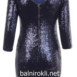 Синя Блестяща Рокля Пайети Ръкави Синя Блестяща Рокля Пайети Ръкави