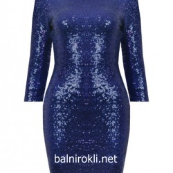 Синя Блестяща Рокля Пайети Ръкави