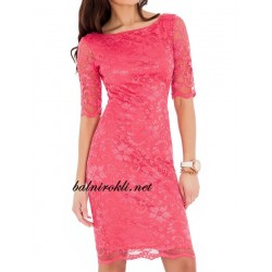 Дантелена Къса Секси Рокля Розов Корал