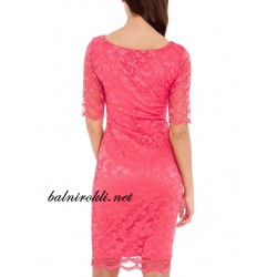 Дантелена Къса Секси Рокля Розов Корал