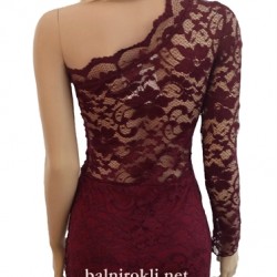 Дълга Дантелена Вечерна Рокля Бордо Дълга Дантелена Вечерна Рокля Бордо