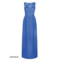 Дълга Официална Рокля Дантела Син Цвят