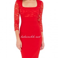Дантелена Къса Официална Червена Рокля Деколте