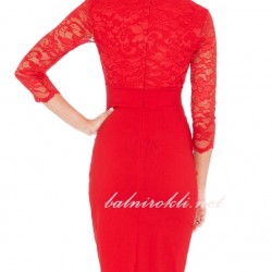 Дантелена Къса Официална Червена Рокля Деколте