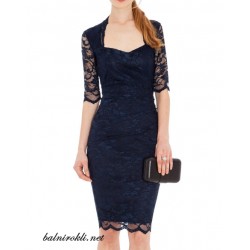 ДАНТЕЛЕНА Официална Къса Тъмносиня  Рокля  Къси Ръкави