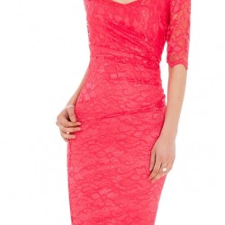 ДАНТЕЛЕНА Официална Къса Бална Рокля Корал Къси Ръкави