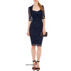 ДАНТЕЛЕНА Официална Къса Тъмносиня  Рокля  Къси Ръкави