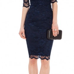 ДАНТЕЛЕНА Официална Къса Тъмносиня  Рокля  Къси Ръкави