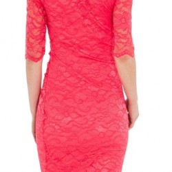 ДАНТЕЛЕНА Официална Къса Бална Рокля Корал Къси Ръкави ДАНТЕЛЕНА Официална Къса Бална Рокля Корал Къси Ръкави