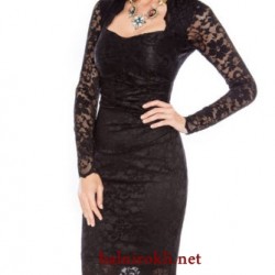 Къса Черна Дантелена Рокля с Ръкави