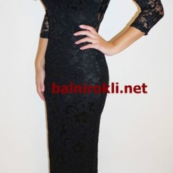 Дълга Дантелена Черна Официална Рокля с Гол Гръб Дълга Дантелена Черна Официална Рокля с Гол Гръб