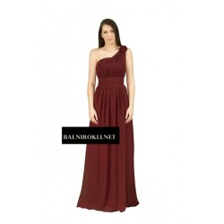 Дълга Вечерна Тъмночервена Рокля с Едно Рамо