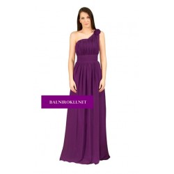 Нежна Лилава Бална Рокля от Шифон с Едно Рамо 