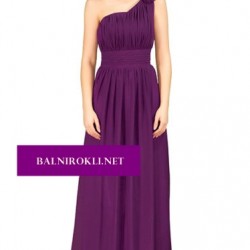 Нежна Лилава Бална Рокля от Шифон с Едно Рамо 