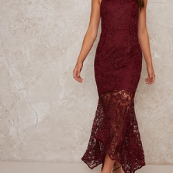 Вечерна Официална Дантелена Рокля Червен Цвят 