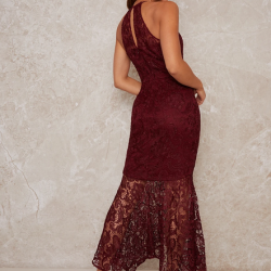 Вечерна Официална Дантелена Рокля Червен Цвят Вечерна Официална Дантелена Рокля Червен Цвят