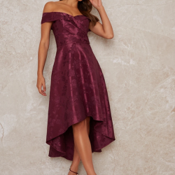 Асиметрична Бална Лилава Рокля Сатен