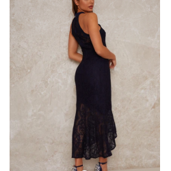 Дантелена Дълга Официална Рокля Син Цвят