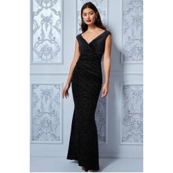 Дълга Черна Бална Рокля Кадифе с Блясък