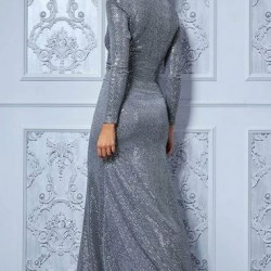 Бална Сребриста Коктейлна Рокля Цепка Ръкави