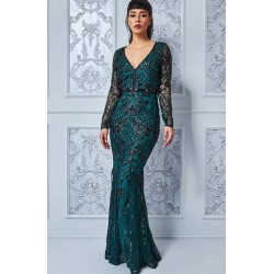 Блестяща Официална Зелена Бална Рокля Черни Пайети