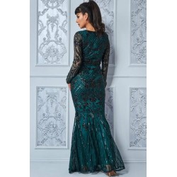 Блестяща Официална Зелена Бална Рокля Черни Пайети