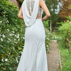 Дълга Вечерна Бяла Рокля Шифон Дантела