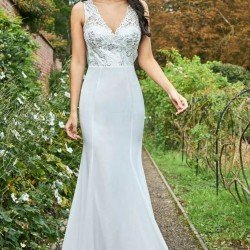 Дълга Вечерна Бяла Рокля Шифон Дантела