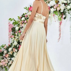 Дълга Вечерна Рокля Шифон Цвят Слонова Кост