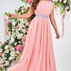 Бална Дълга Розова Рокля Шифон