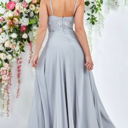 Дълга Вечерна Сива Рокля Шифон Бюстие 