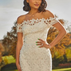 Елегантна Бяла Коктейлна Рокля Дантела