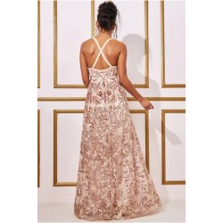 Блестяща Дълга Официална Златиста Рокля