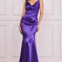 Дълга Бална Официална Рокля Лилав Цвят Сатен