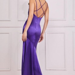 Дълга Бална Официална Рокля Лилав Цвят Сатен