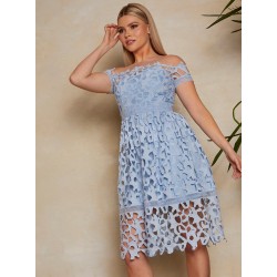  Елегантна Синя Парти Рокля Дантела