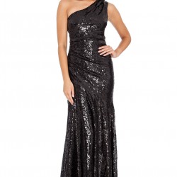 Дълга Бална Черна Блестяща Рокля Пайети Едно Рамо