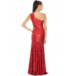 Елегантна Дълга Червена Блестяща Рокля Едно Рамо