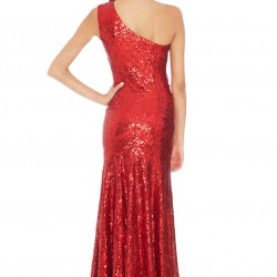 Елегантна Дълга Червена Блестяща Рокля Едно Рамо