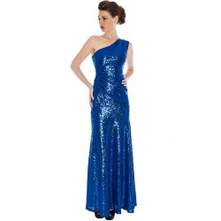 Дълга Бална Блестяща Синя Рокля Едно Рамо